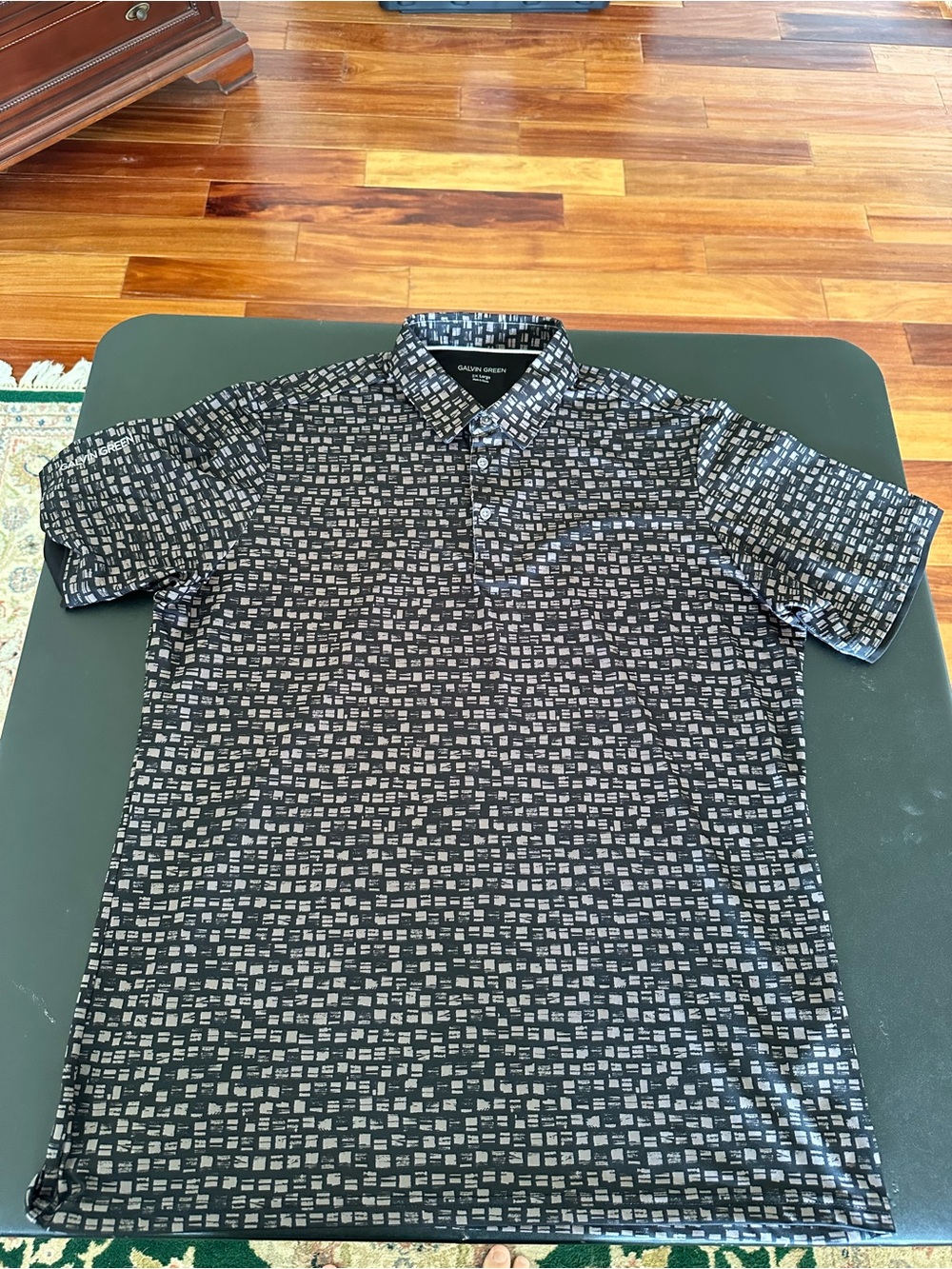 Galvin Green Black and Brown Patterned Short-Sleeve Polo Shirt XXL